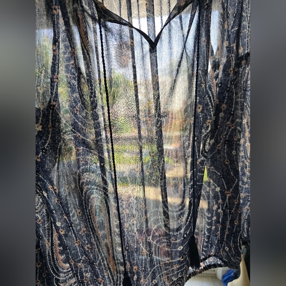 Lucky Brand Sheer Peasant Blouse‎ Long Sleeve Paisley Blue Pink Women's Size L - Picture 5 of 8